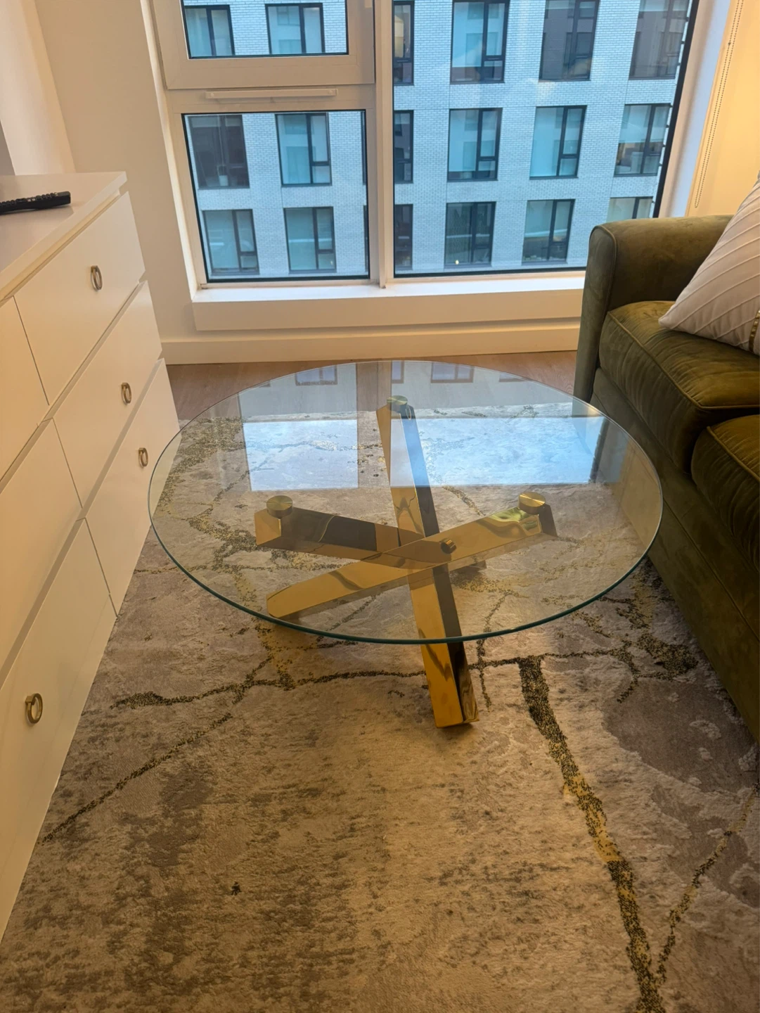 Glass Coffee Table with Gold Base