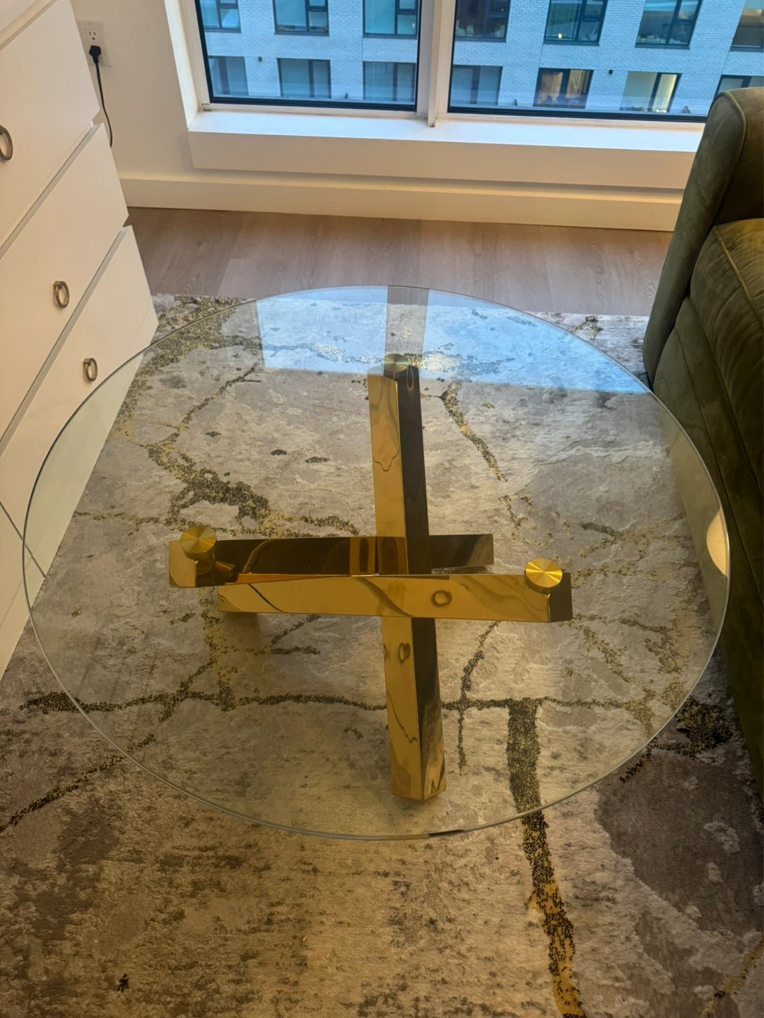 Glass Coffee Table with Gold Base - photo 3