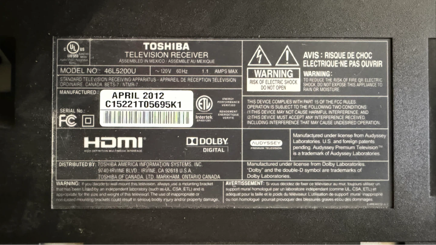 Toshiba 46L5200U Television Receiver - photo 2