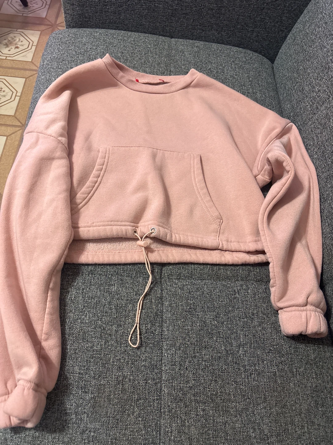 Pink Cropped Sweatshirt with Drawstring