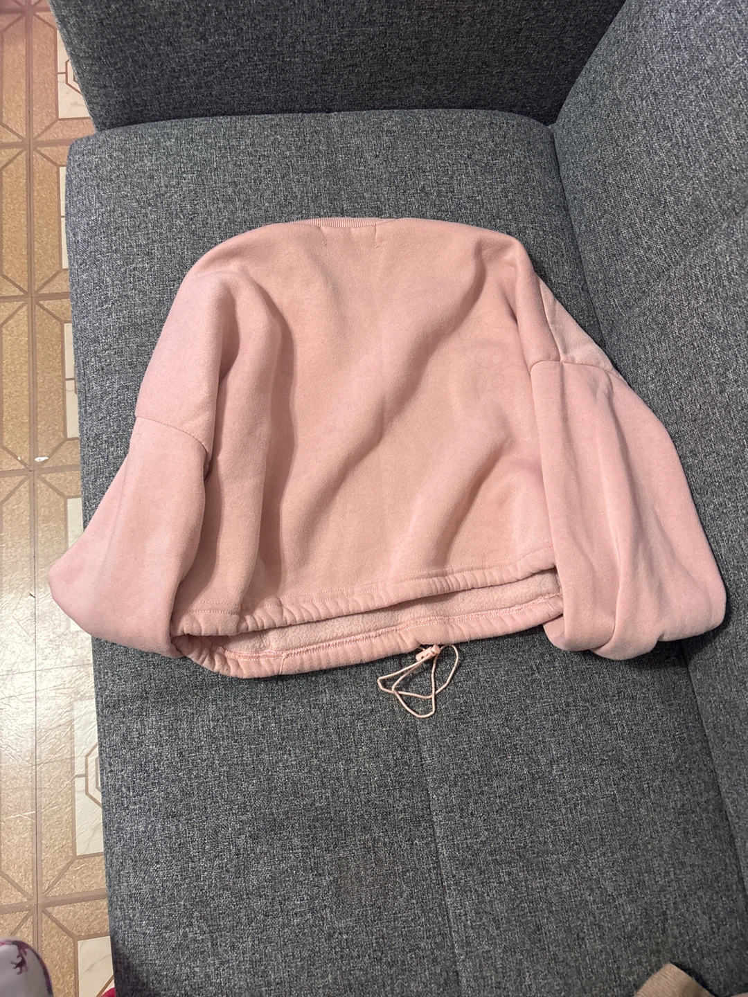 Pink Cropped Sweatshirt with Drawstring - photo 2