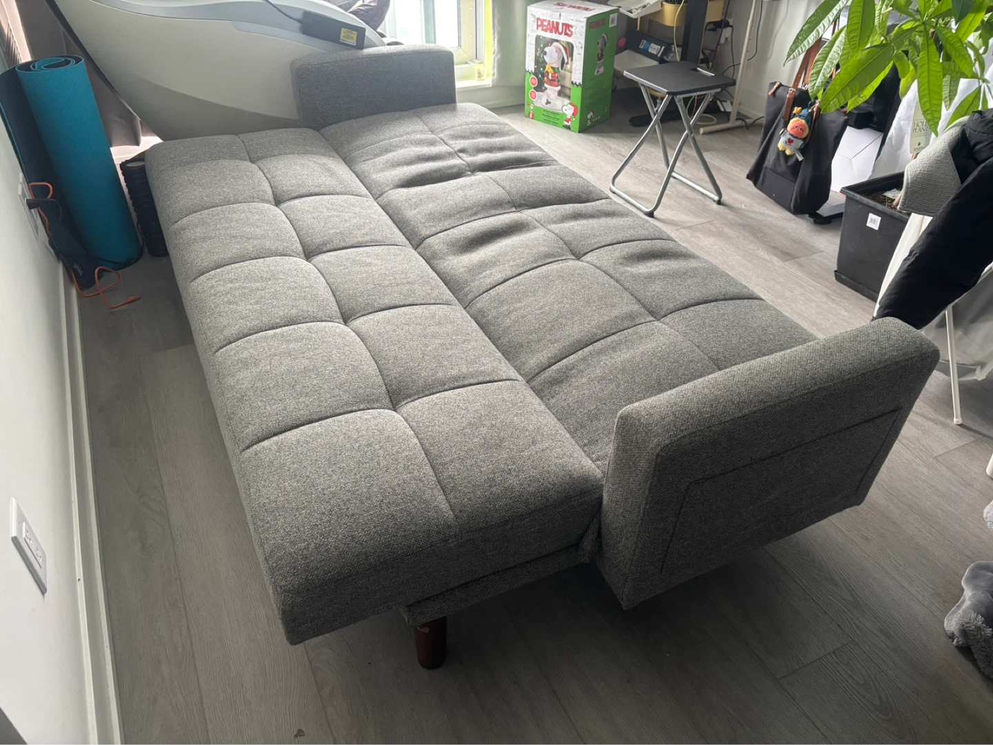 Grey Futon Sofa with Wood Legs - photo 4