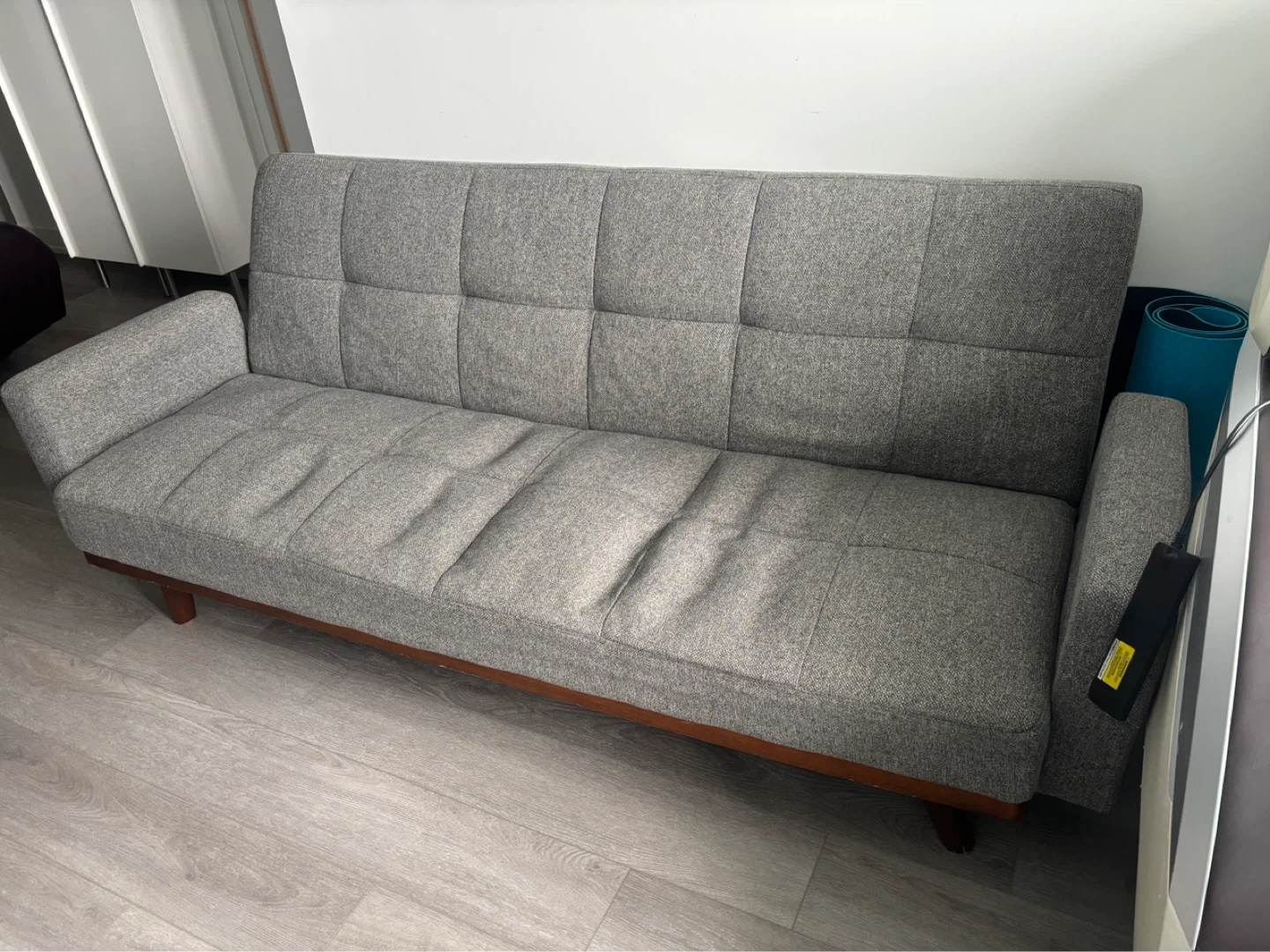 Grey Futon Sofa with Wood Legs - photo 5