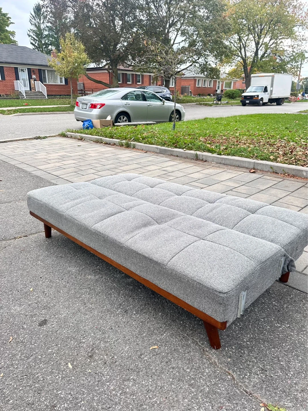 Grey Futon Sofa with Wood Legs - photo 2