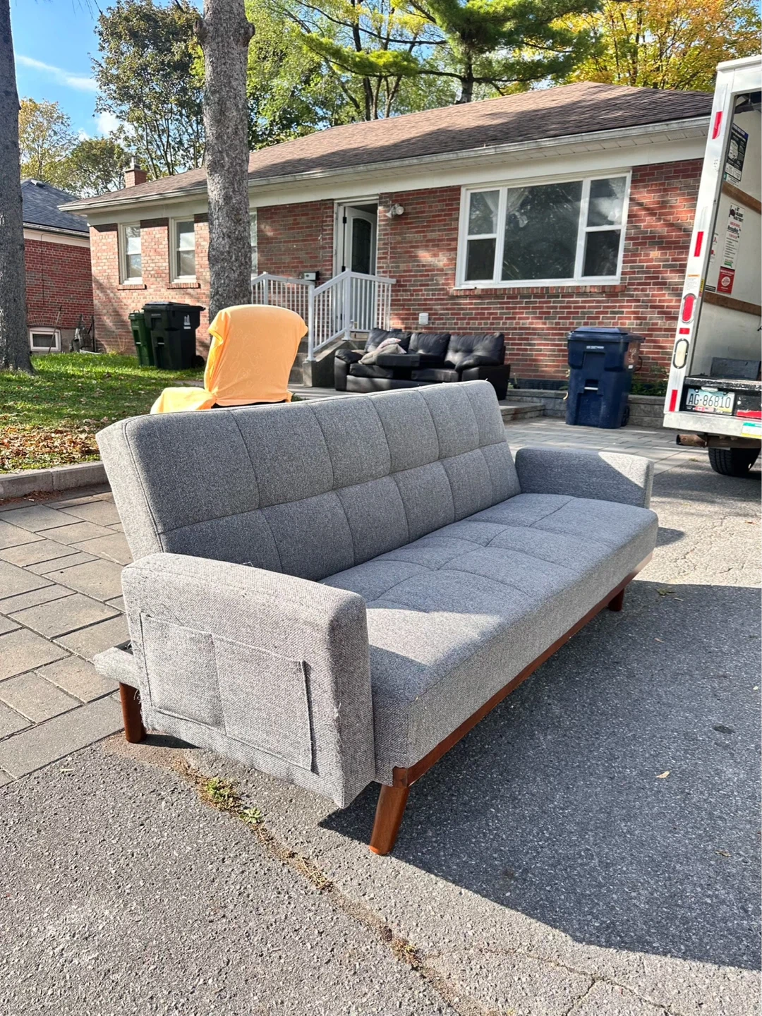 Grey Futon Sofa with Wood Legs