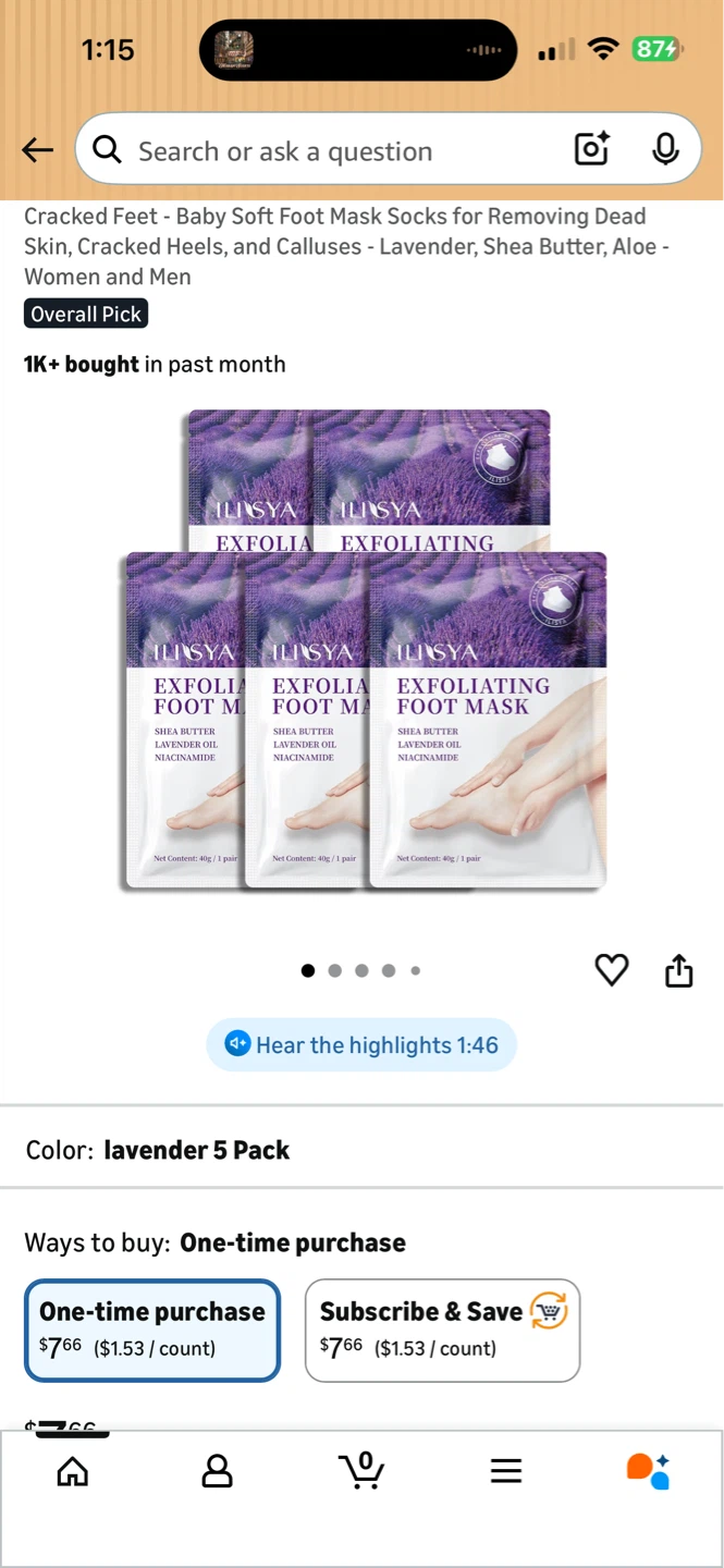 ILYSYA Exfoliating Foot Mask - Lavender, Shea Butter - 5 Pack