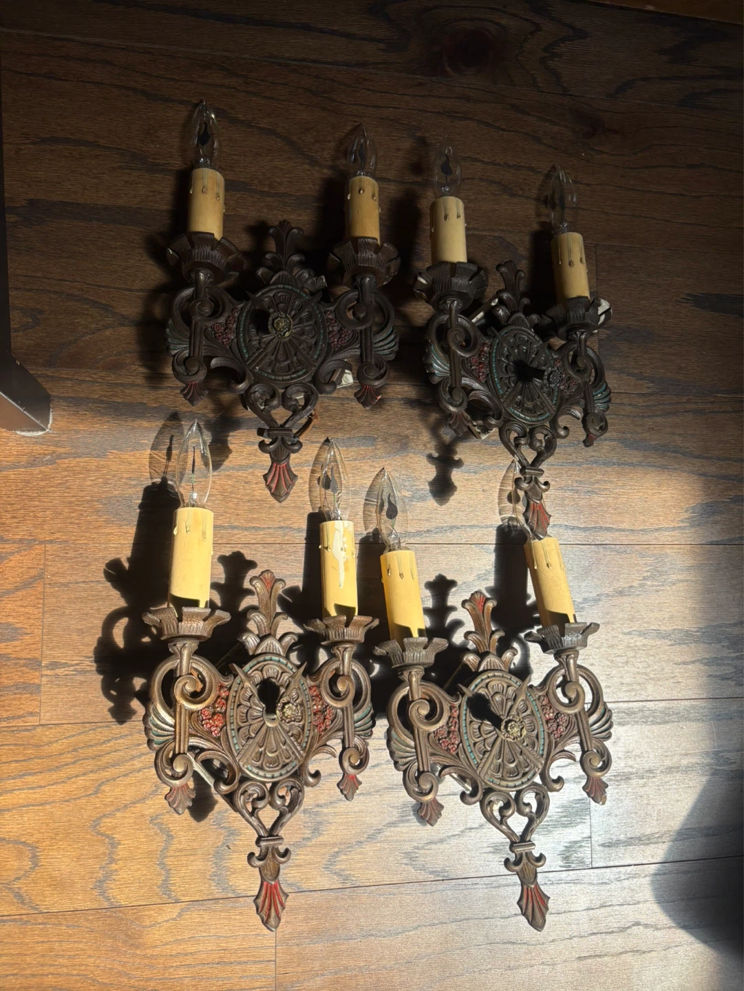Vintage Ornate Brass Sconce Set