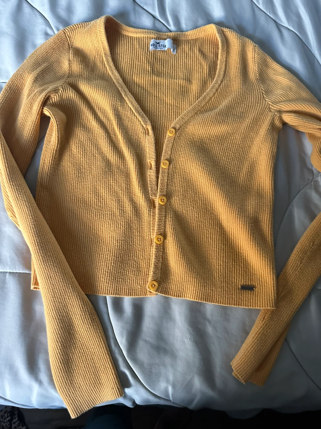 Hollister Yellow Ribbed Button-Up Cardigan Sweater Size S