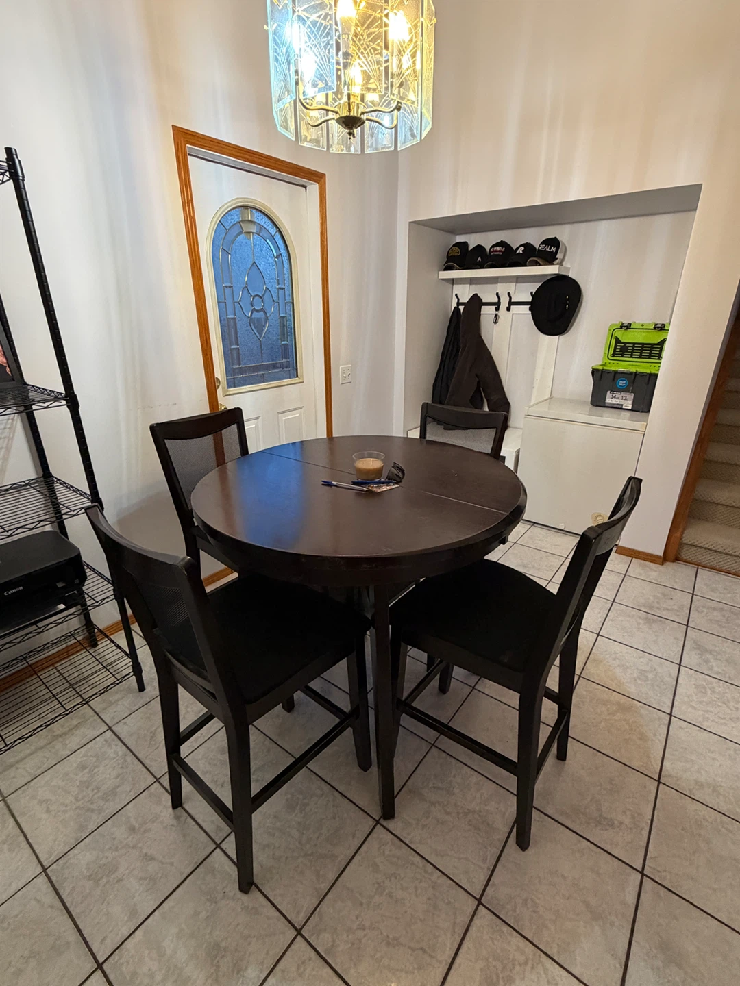 Round Dark Wood Dining Table with 6 Chairs
