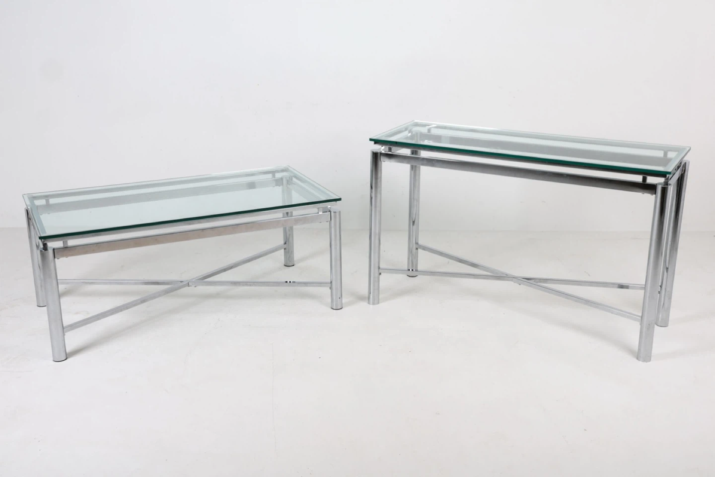 Glass and Chrome Coffee Table and Console Table Set