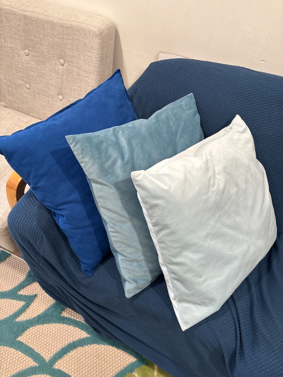 Set of 3 Velvet Throw Pillows - Blue & Teal Tones