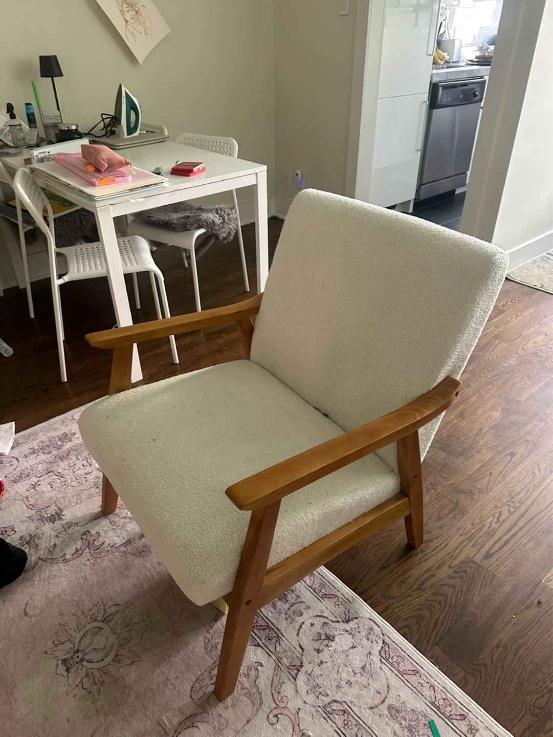 Cream Teddy Accent Chair with Wood Frame - photo 2