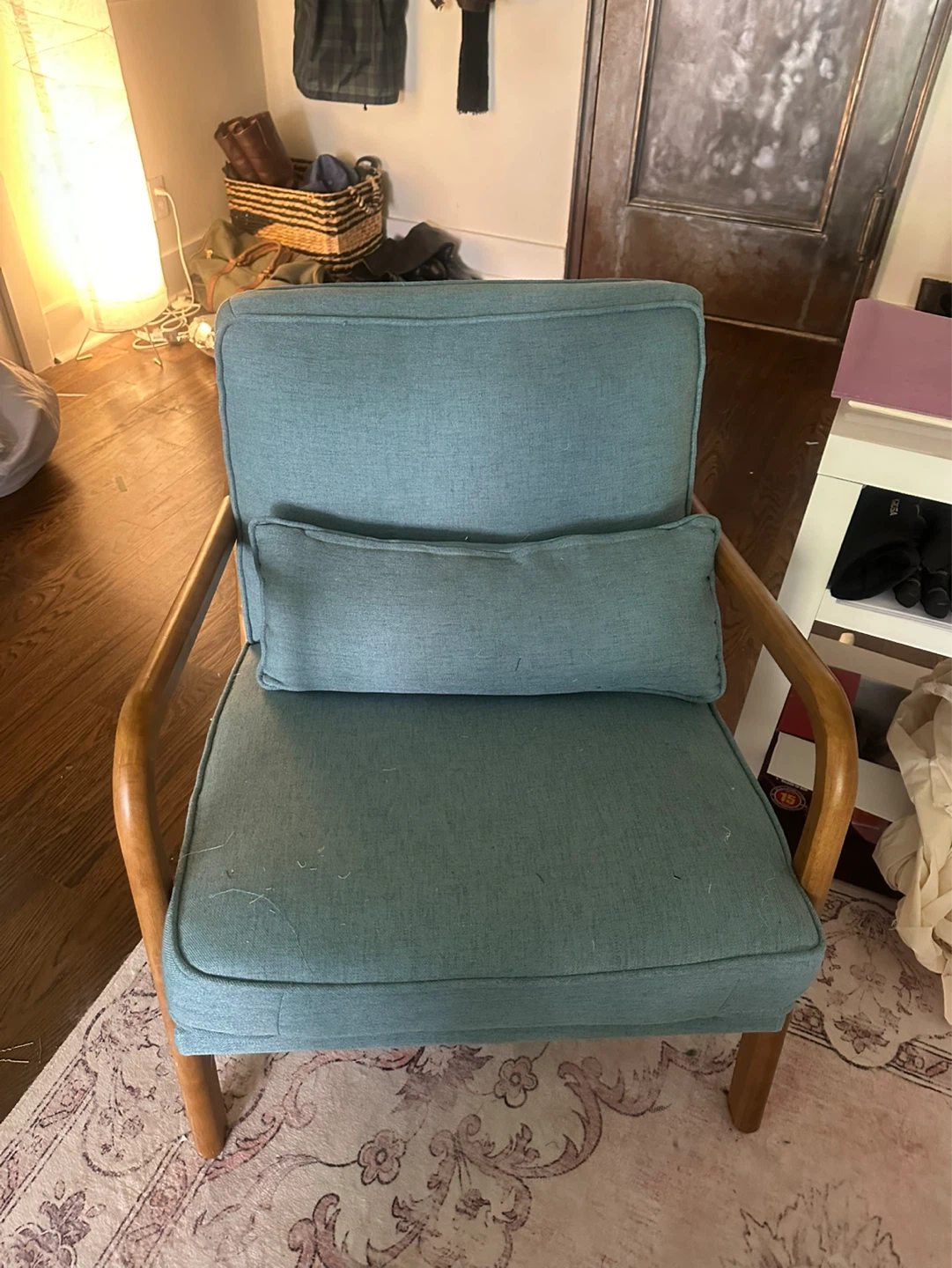 Mid-Century Modern Accent Chair - Teal Fabric with Wood Frame