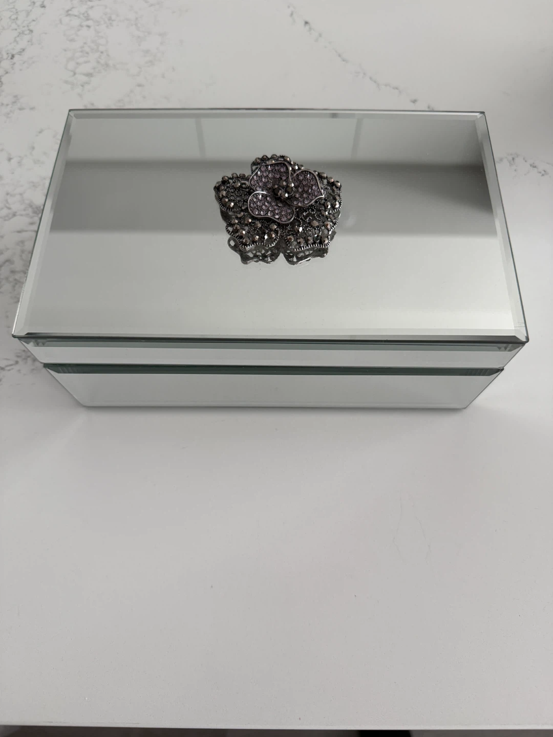 Mirrored Jewellery Box with Decorative Flower Accent