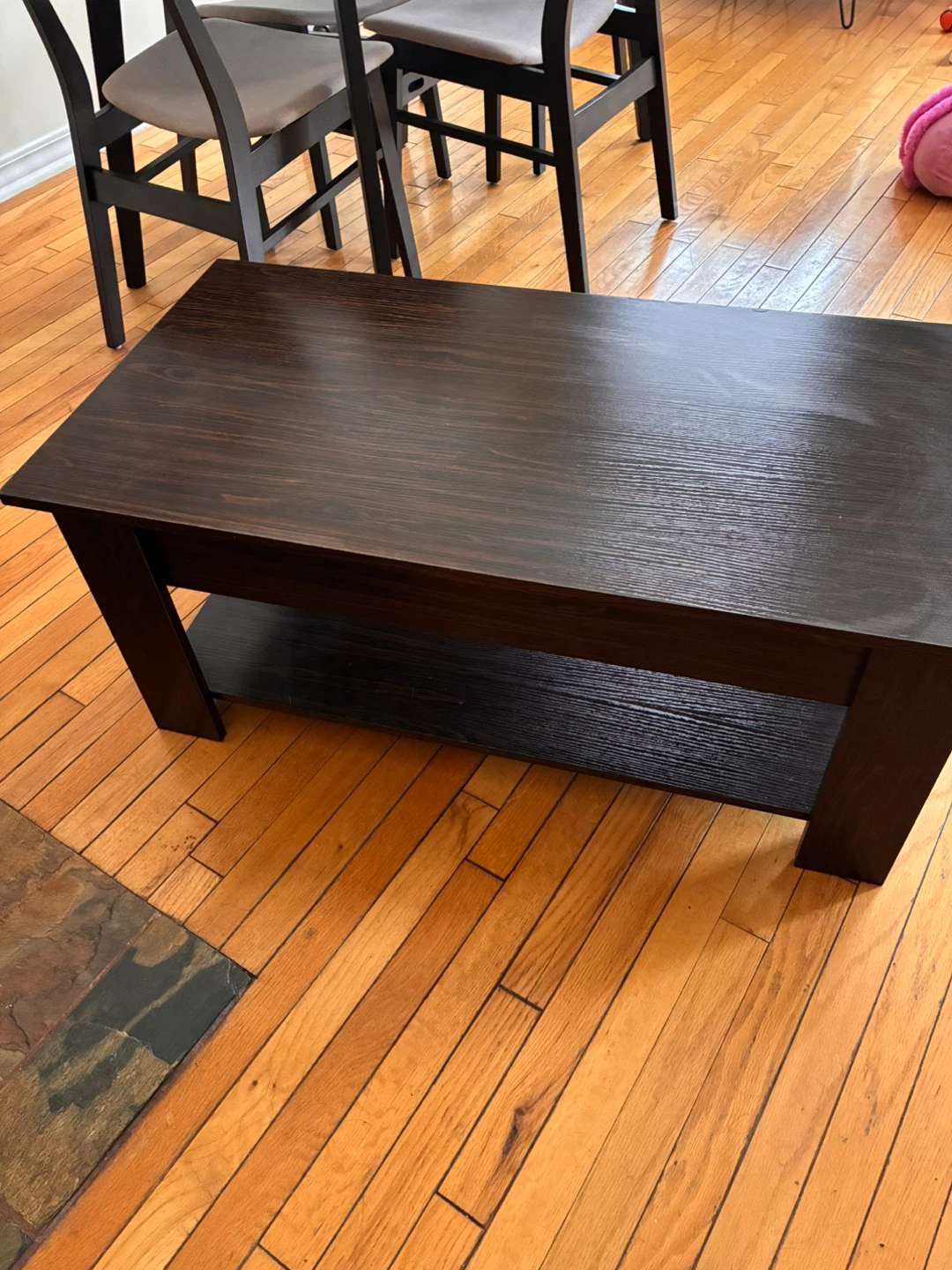 Dark Wood Lift-Top Coffee Table with Storage Shelf - photo 3