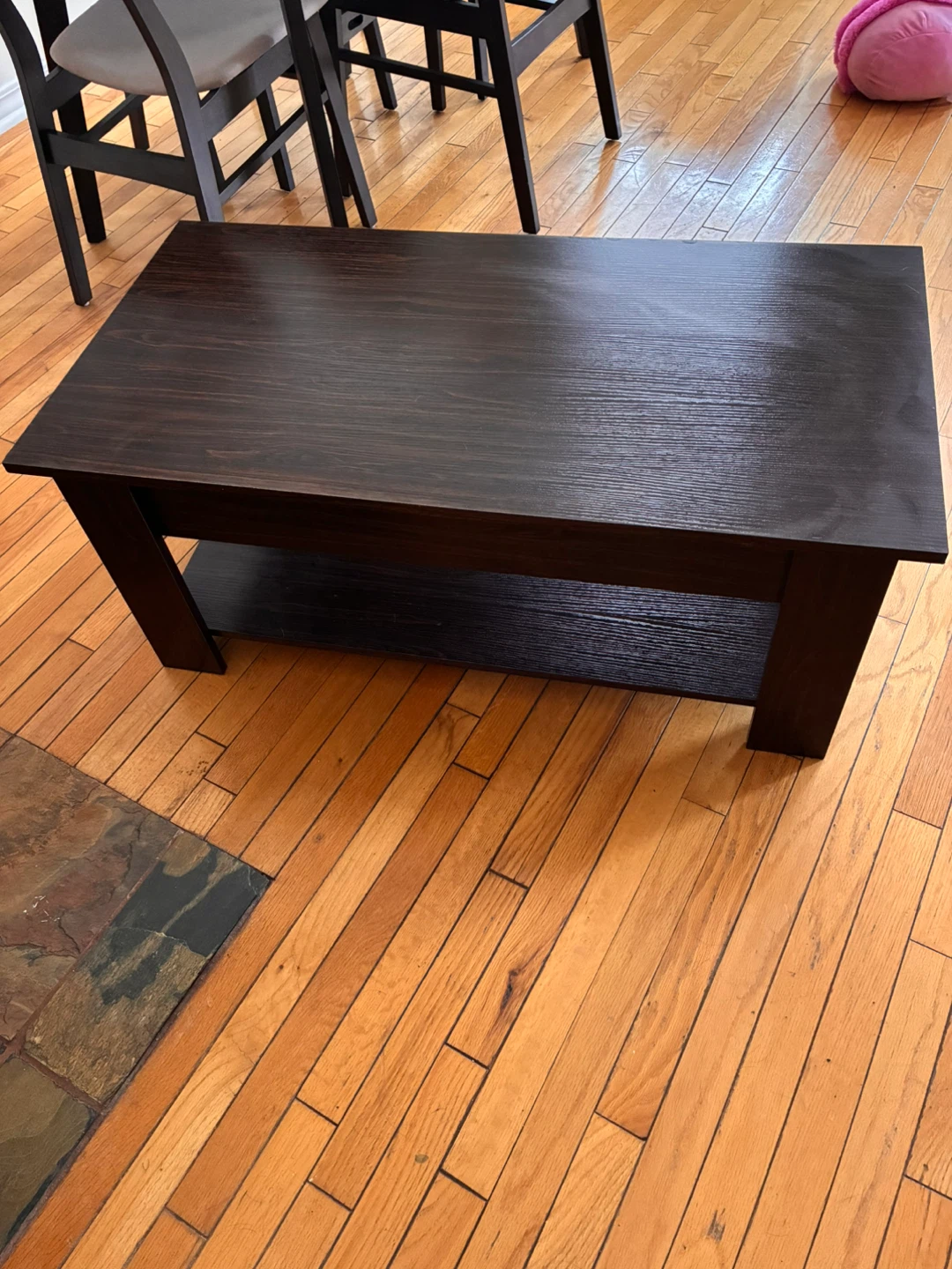 Dark Wood Lift-Top Coffee Table with Storage Shelf - photo 2