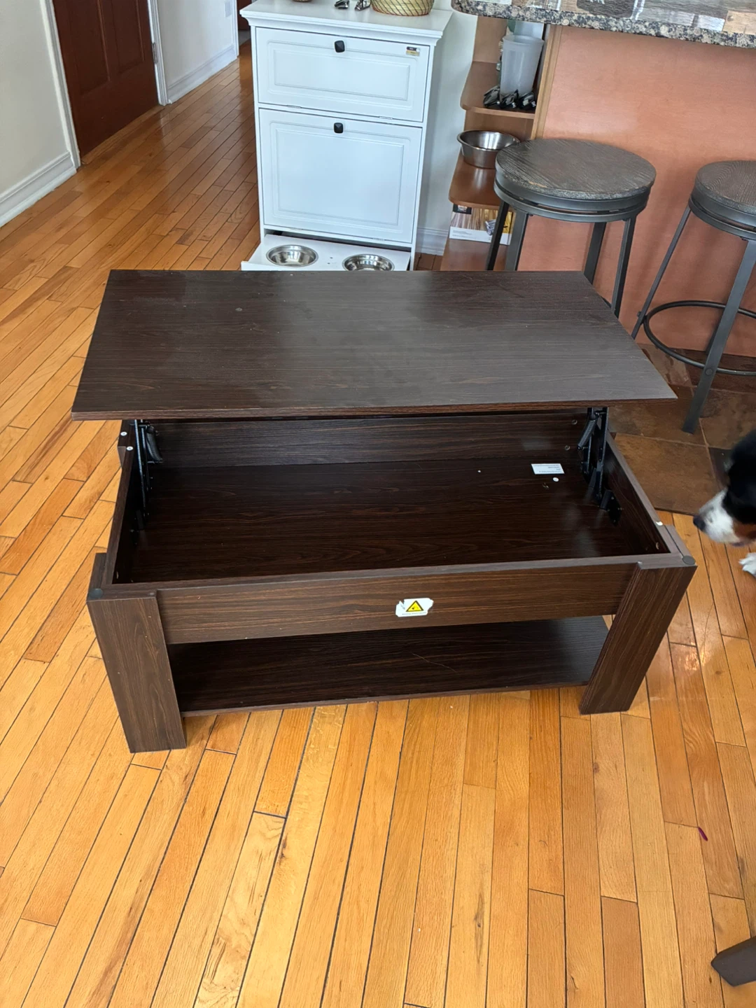 Dark Wood Lift-Top Coffee Table with Storage Shelf