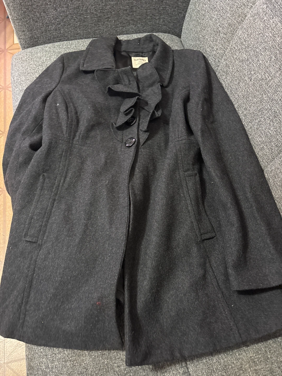 Old Navy Charcoal Gray Wool Blend Peplum Coat - Large - photo 4