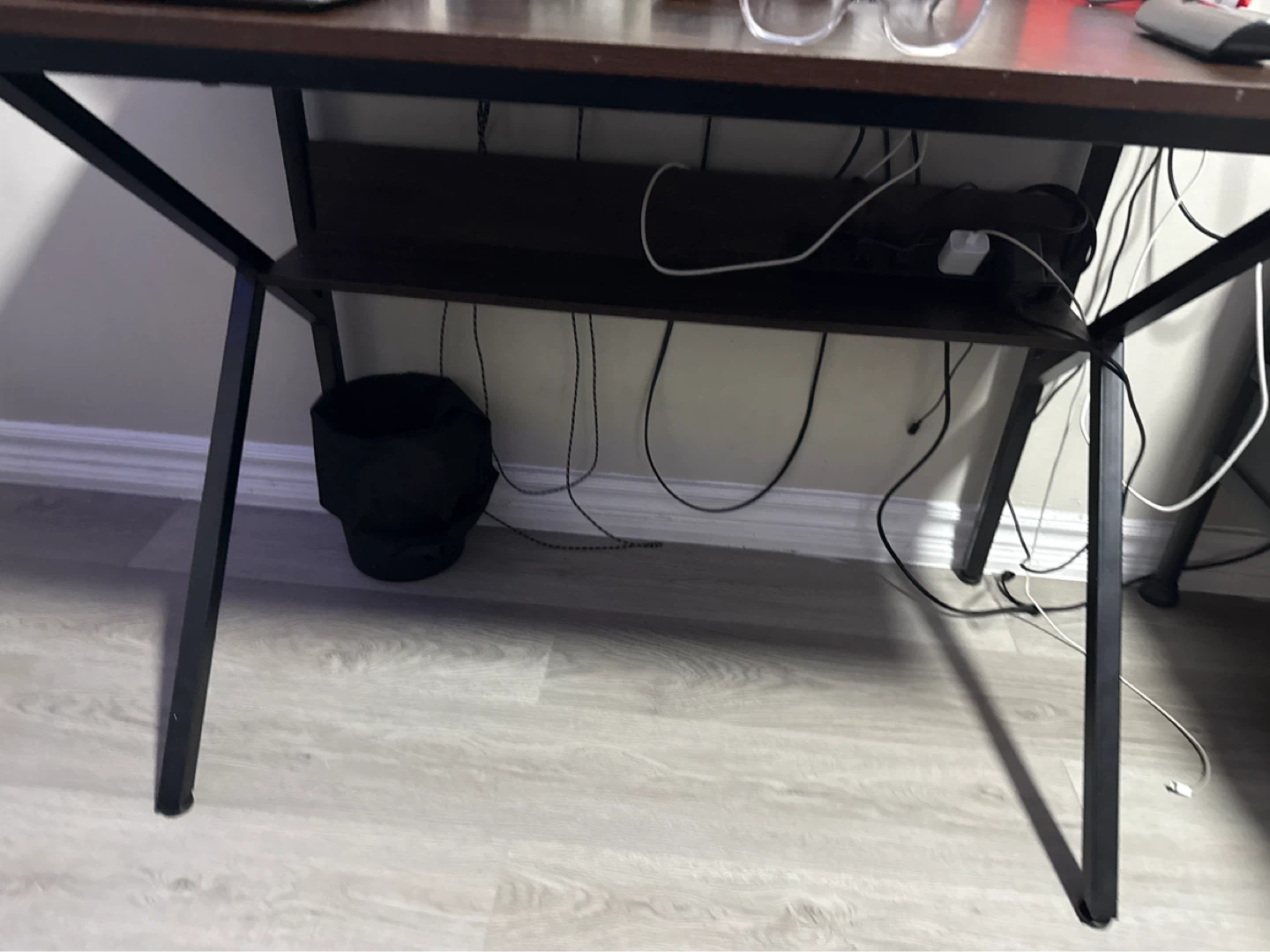 Dark Wood Desk with Metal Frame & Shelf - photo 2