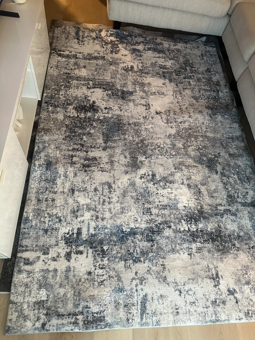 Abstract Grey and Blue Area Rug