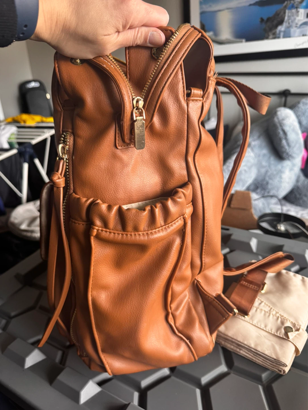 Miss Fong Diaper Bag Backpack Brown Faux Leather - photo 4