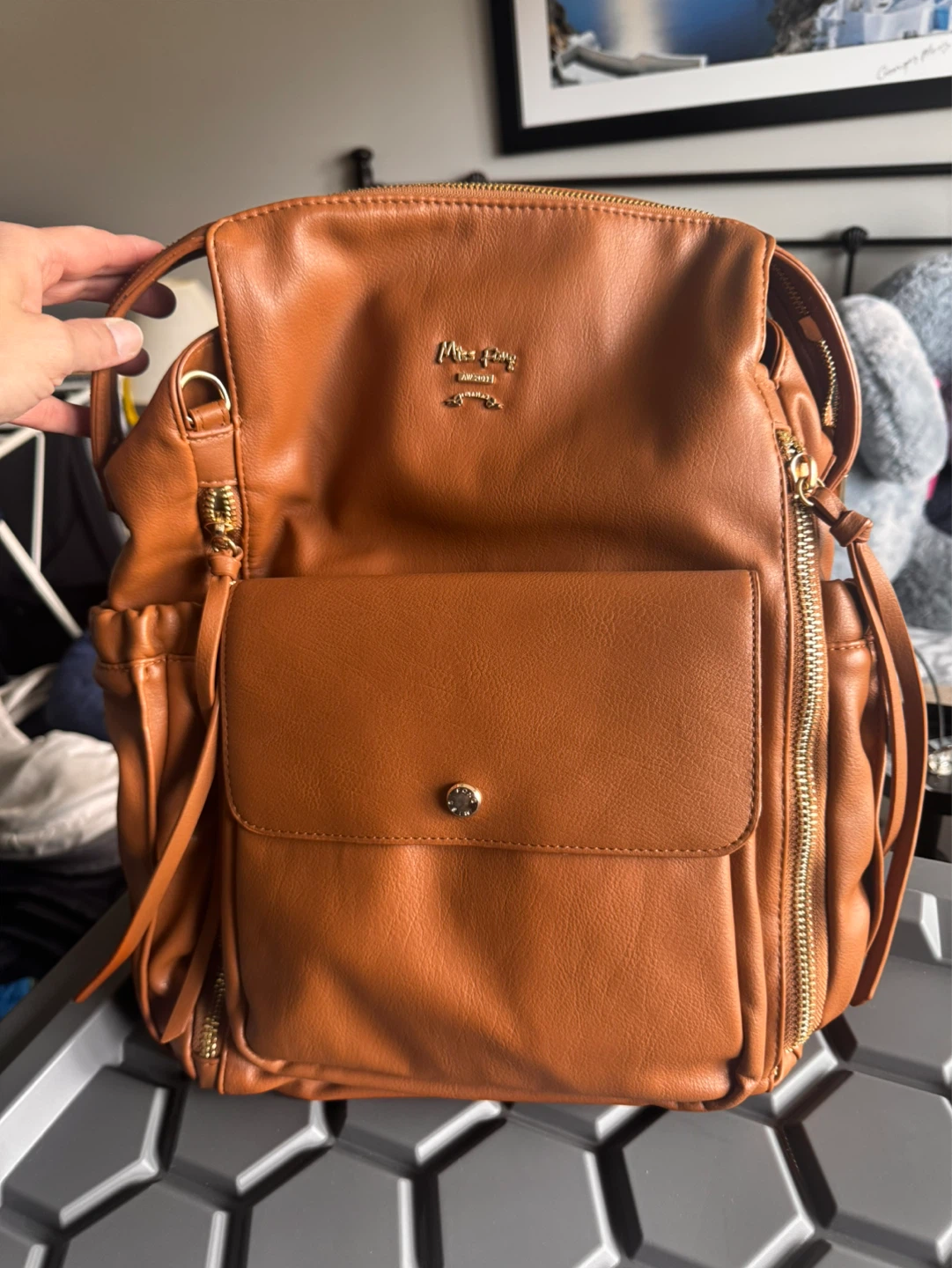 Miss Fong Diaper Bag Backpack Brown Faux Leather