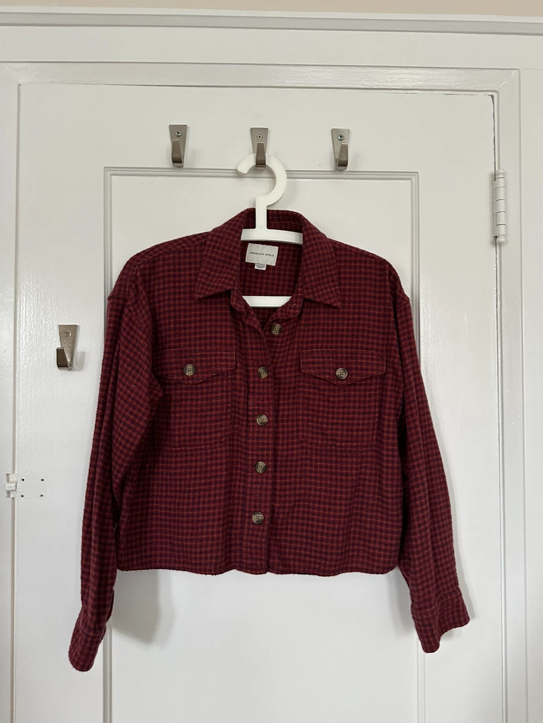 American Eagle Cropped plaid shirt XS