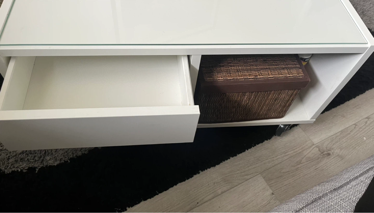 Ikea White Coffee Table with Glass Top and Storage - photo 3