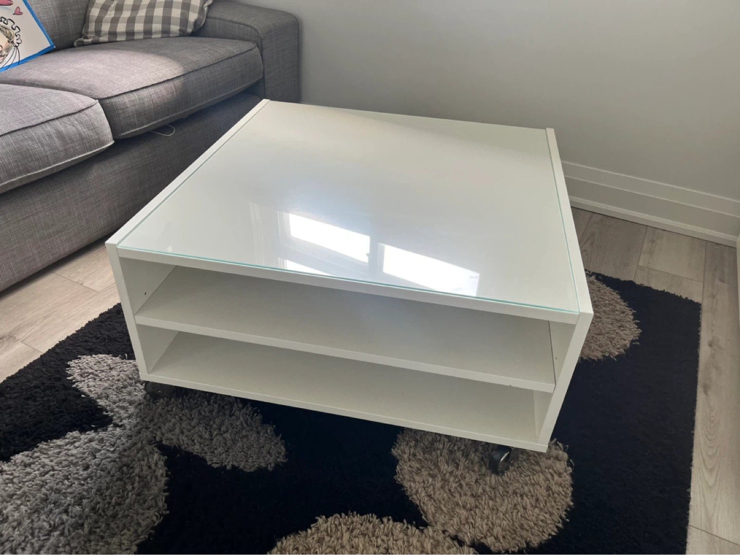 Ikea White Coffee Table with Glass Top and Storage - photo 2