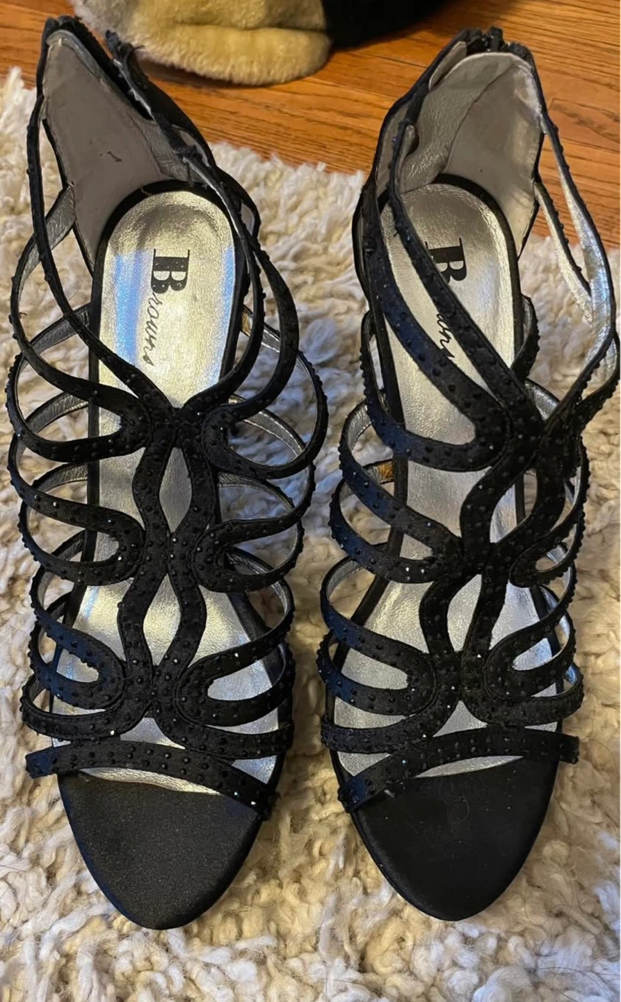 Black Beaded Strappy Heels