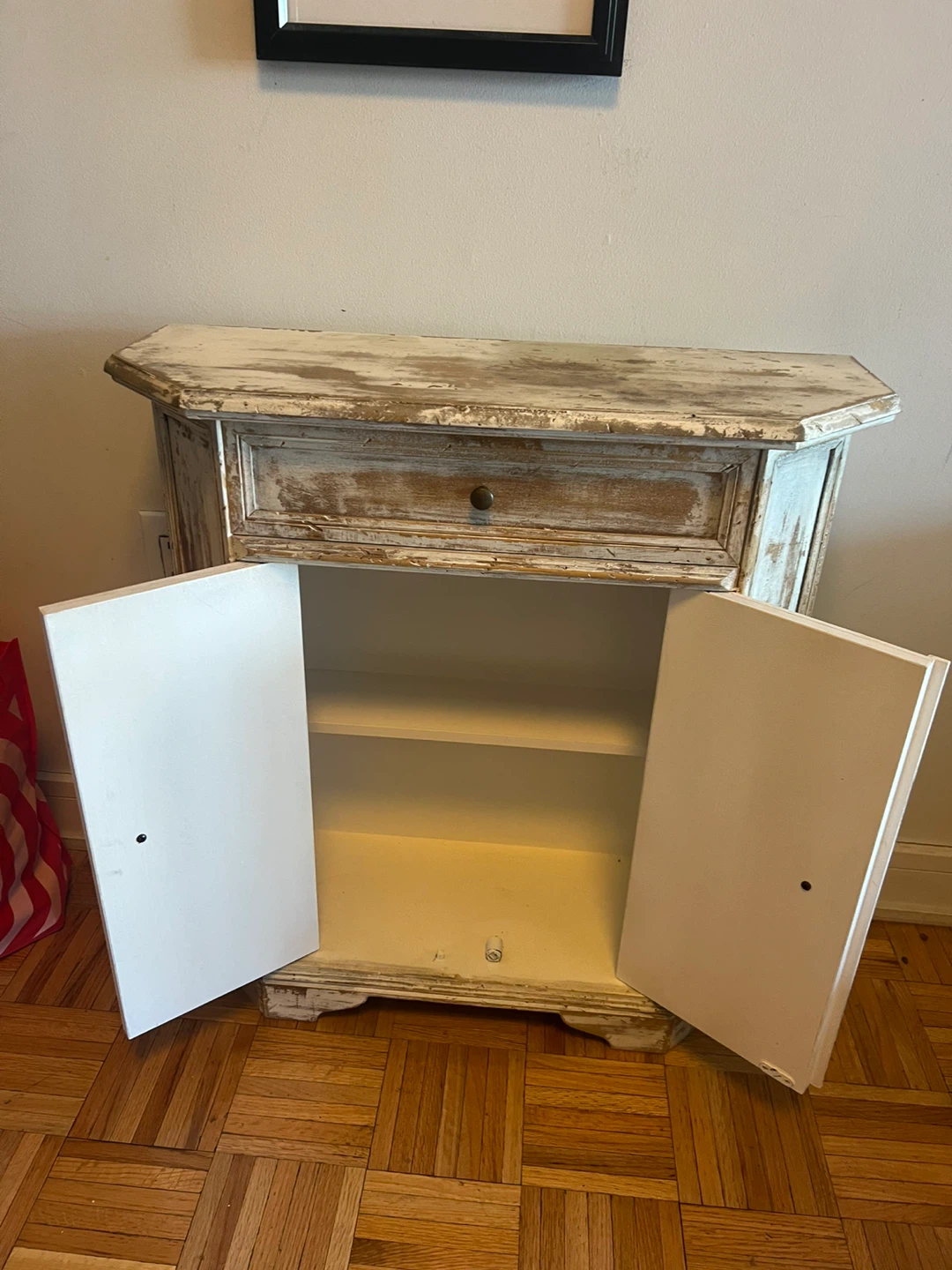 Distressed White Cabinet with Drawer - photo 2