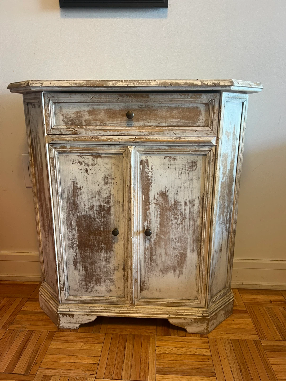 Distressed White Cabinet with Drawer