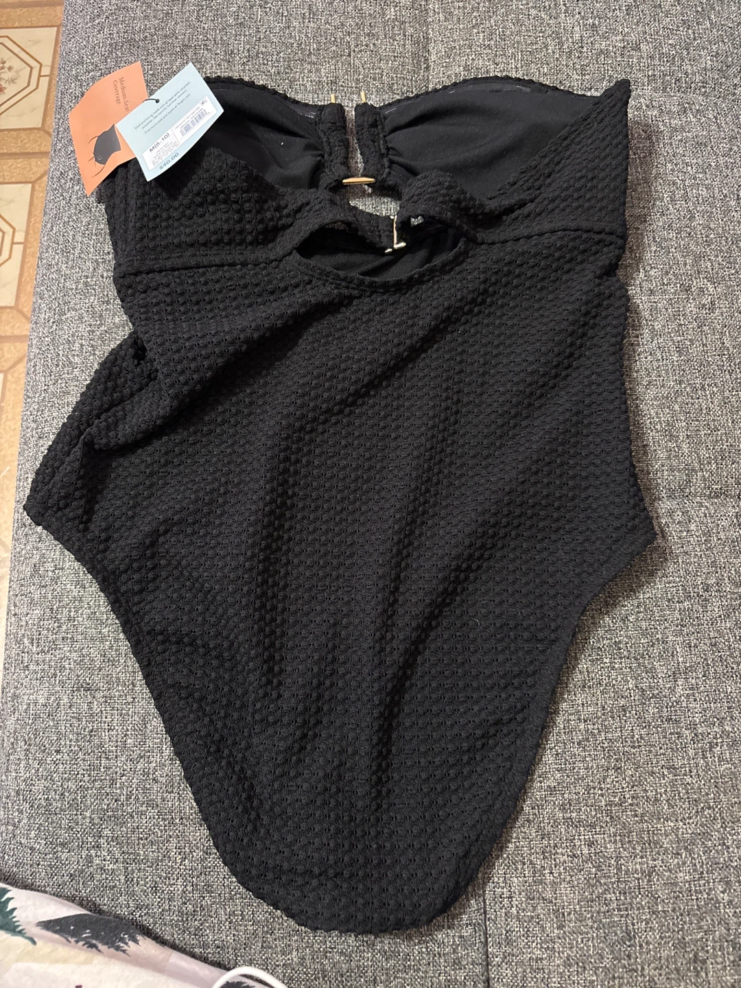 Black Strapless Swimsuit with Gold Hardware - photo 2