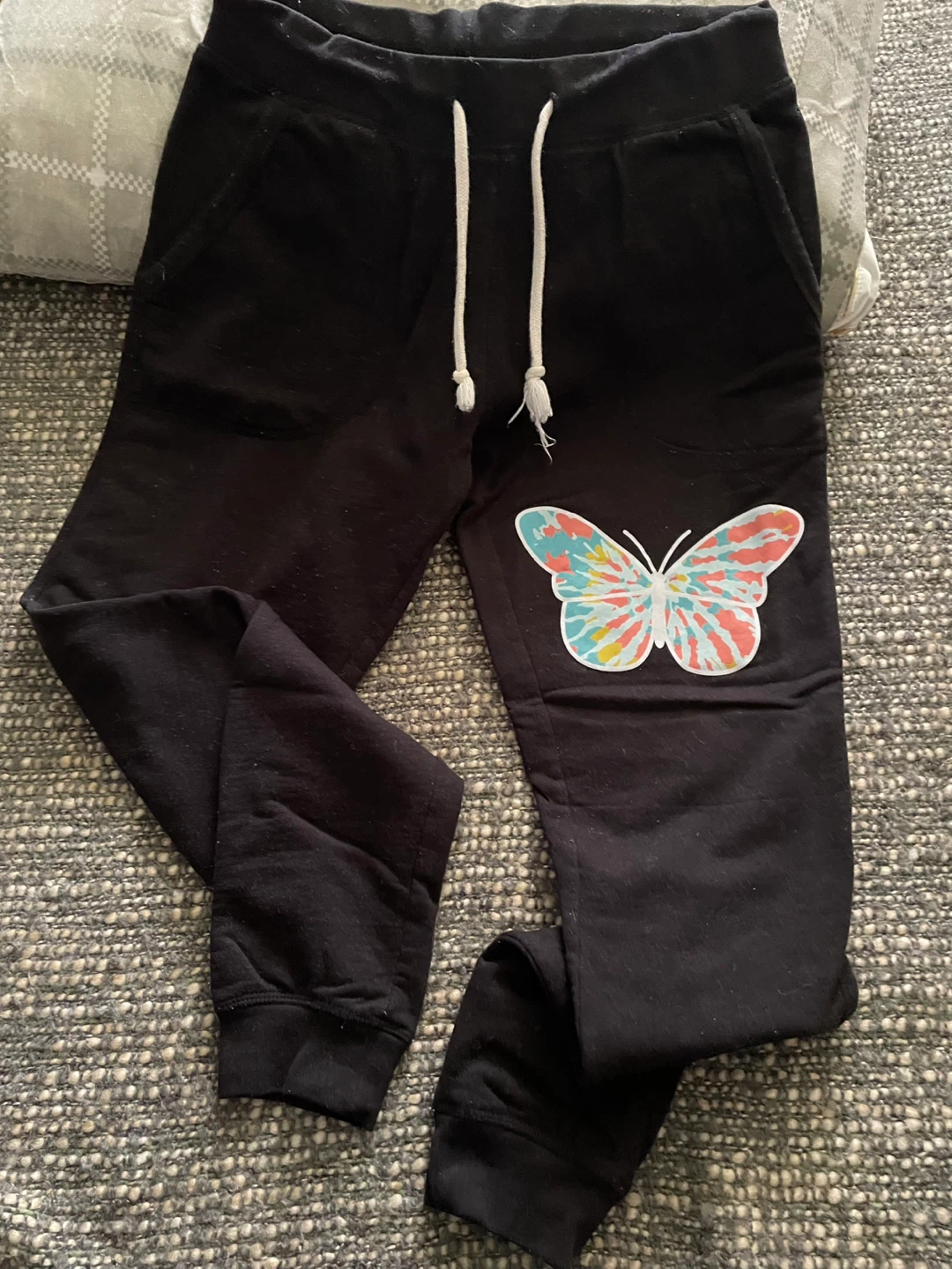 Black Sweatpants with Butterfly Graphic