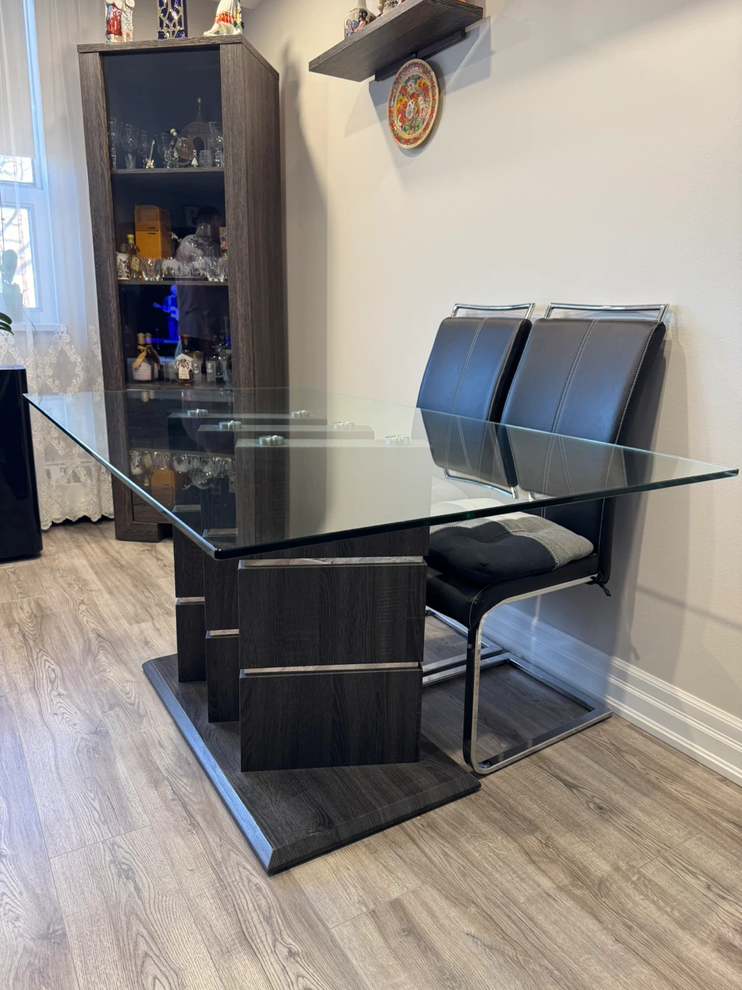 Glass Dining Table with Modern Base