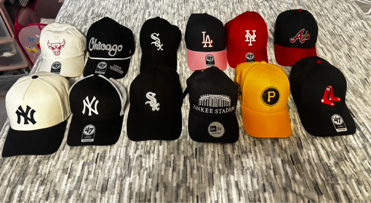 Collection of MLB and Chicago baseball caps