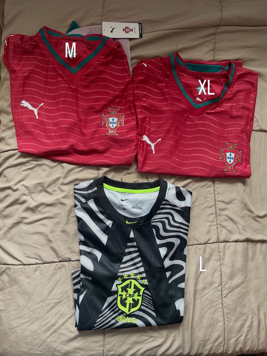 Portugal Soccer Jersey (M & XL) & Brazil Soccer Jersey (L)
