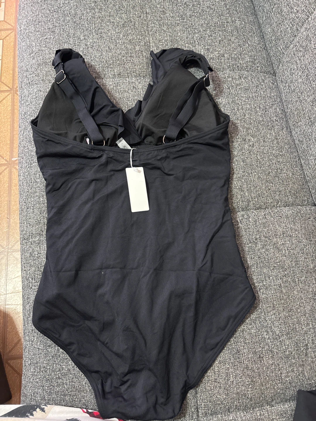 Black One-Piece Swimsuit with Ruffles - photo 2