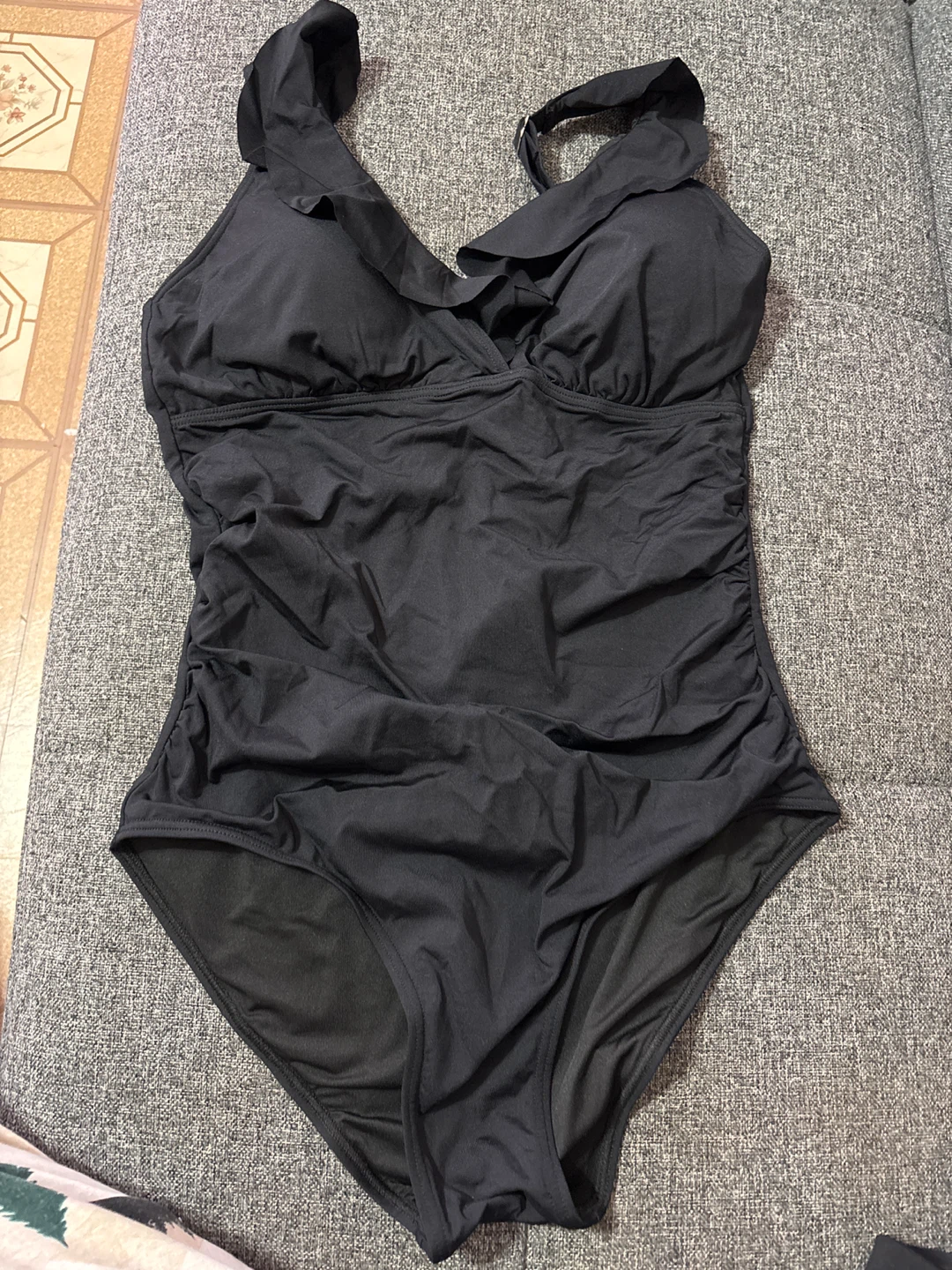 Black One-Piece Swimsuit with Ruffles