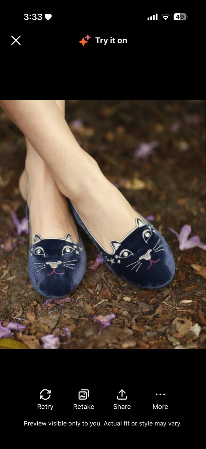 Charlotte Olympia Velvet Cat & Star Flats Size 38