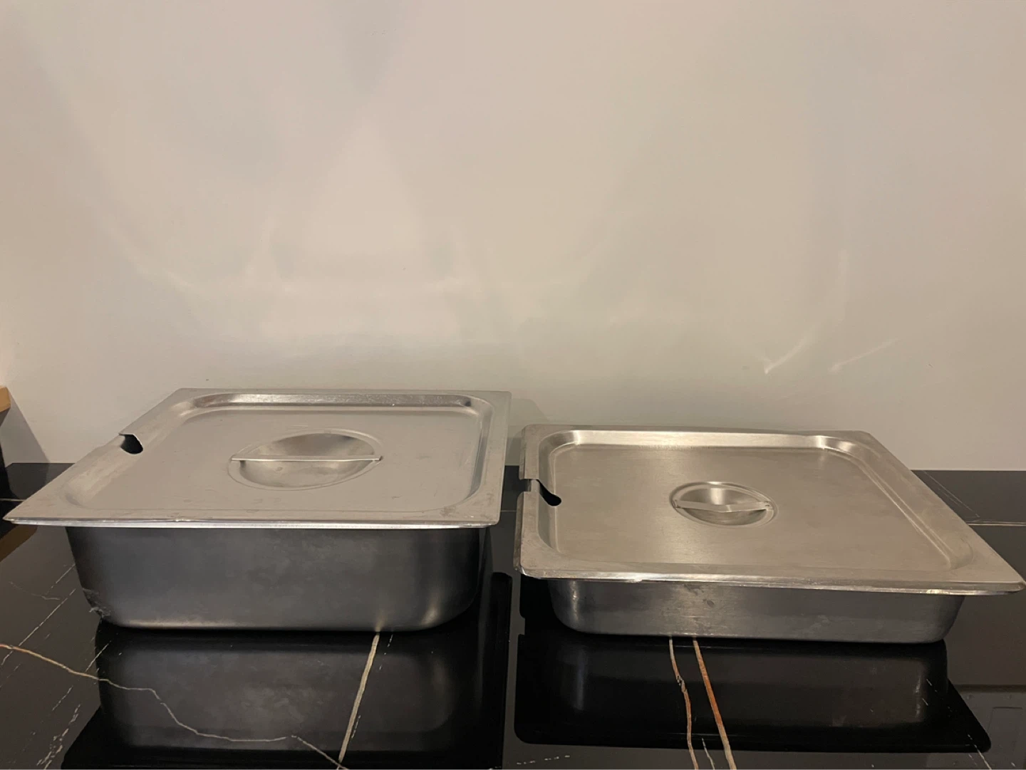 Set of 2 Stainless Steel Food Pans with Lids