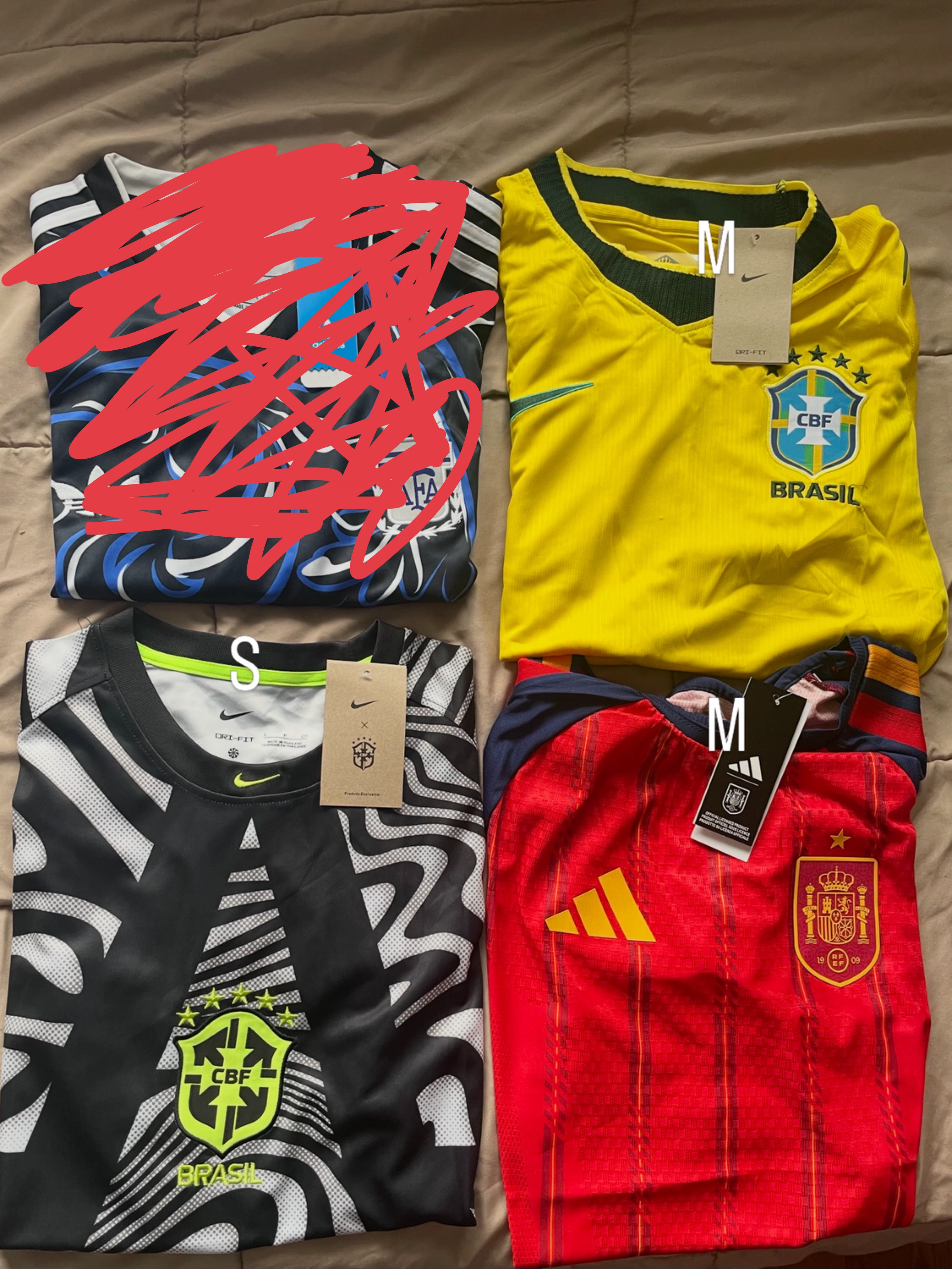 Nike and Adidas Soccer Jerseys - Brazil, Spain,