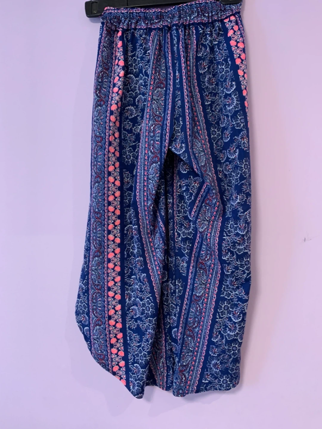 Blue patterned wide leg pants