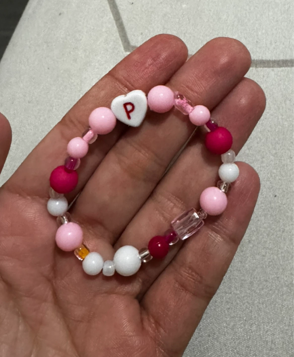 Beaded Bracelet with 'P' Heart Charm
