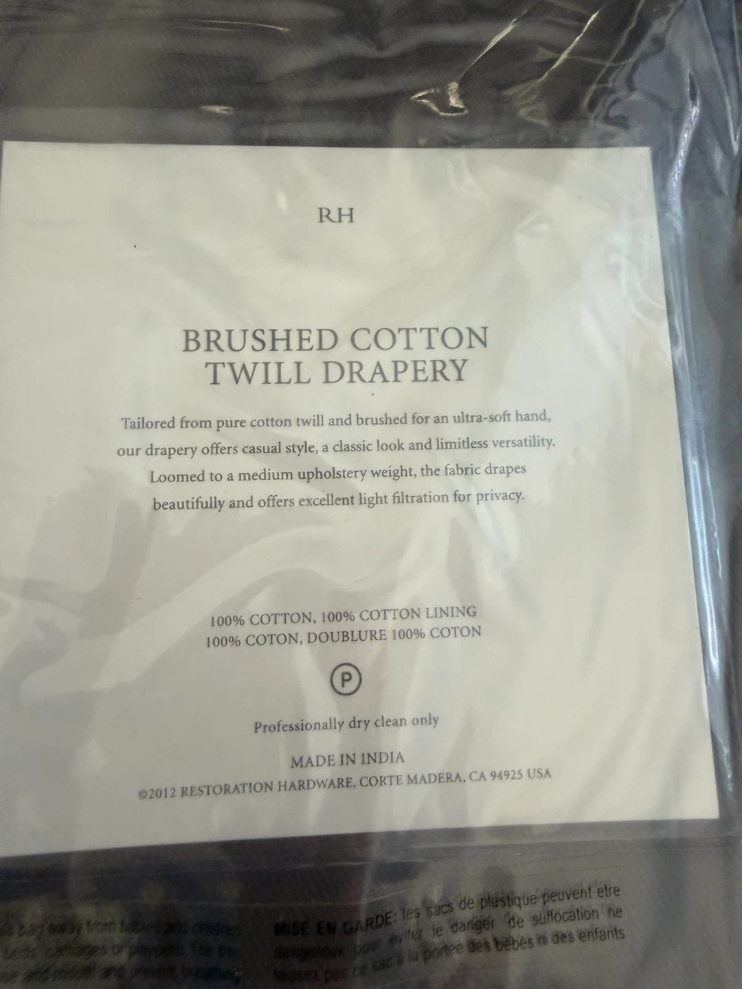 Restoration Hardware Brushed Cotton Twill Drapery - 50" x 84" - photo 3