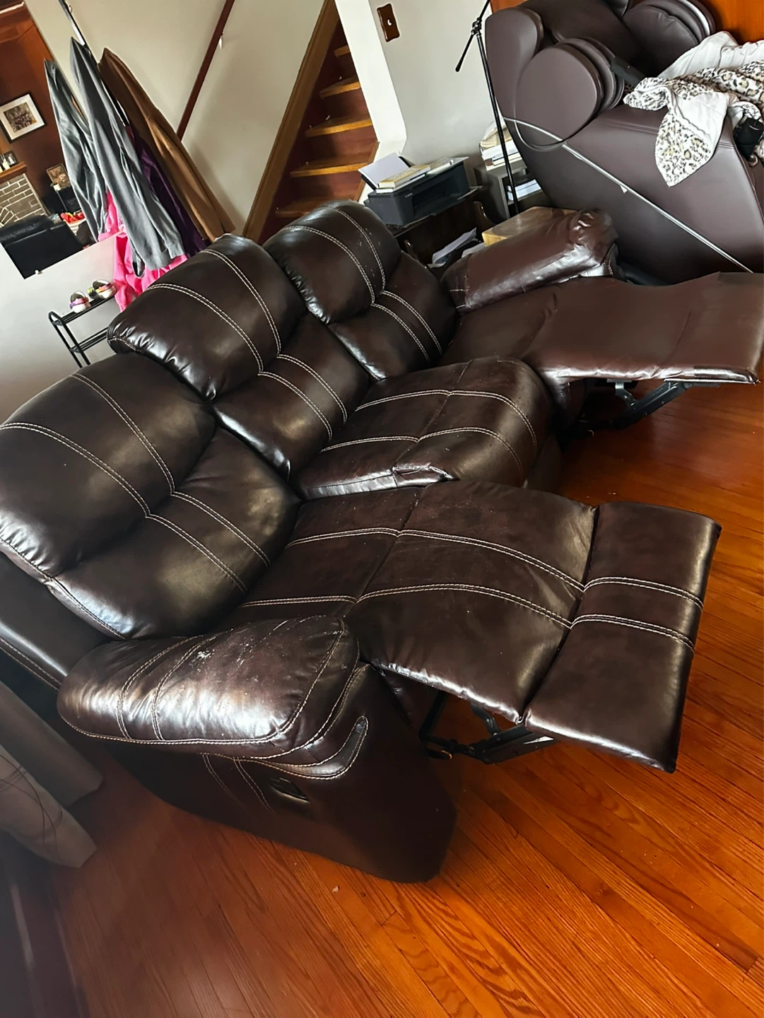 Dark Brown Leather Sectional Reclining Sofa with Console - photo 2