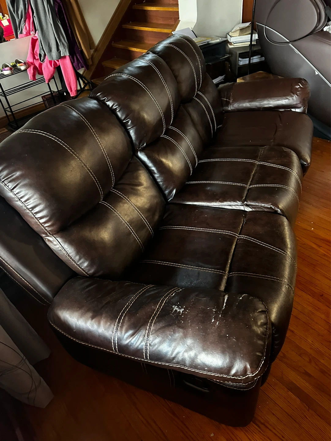 Dark Brown Leather Sectional Reclining Sofa with Console