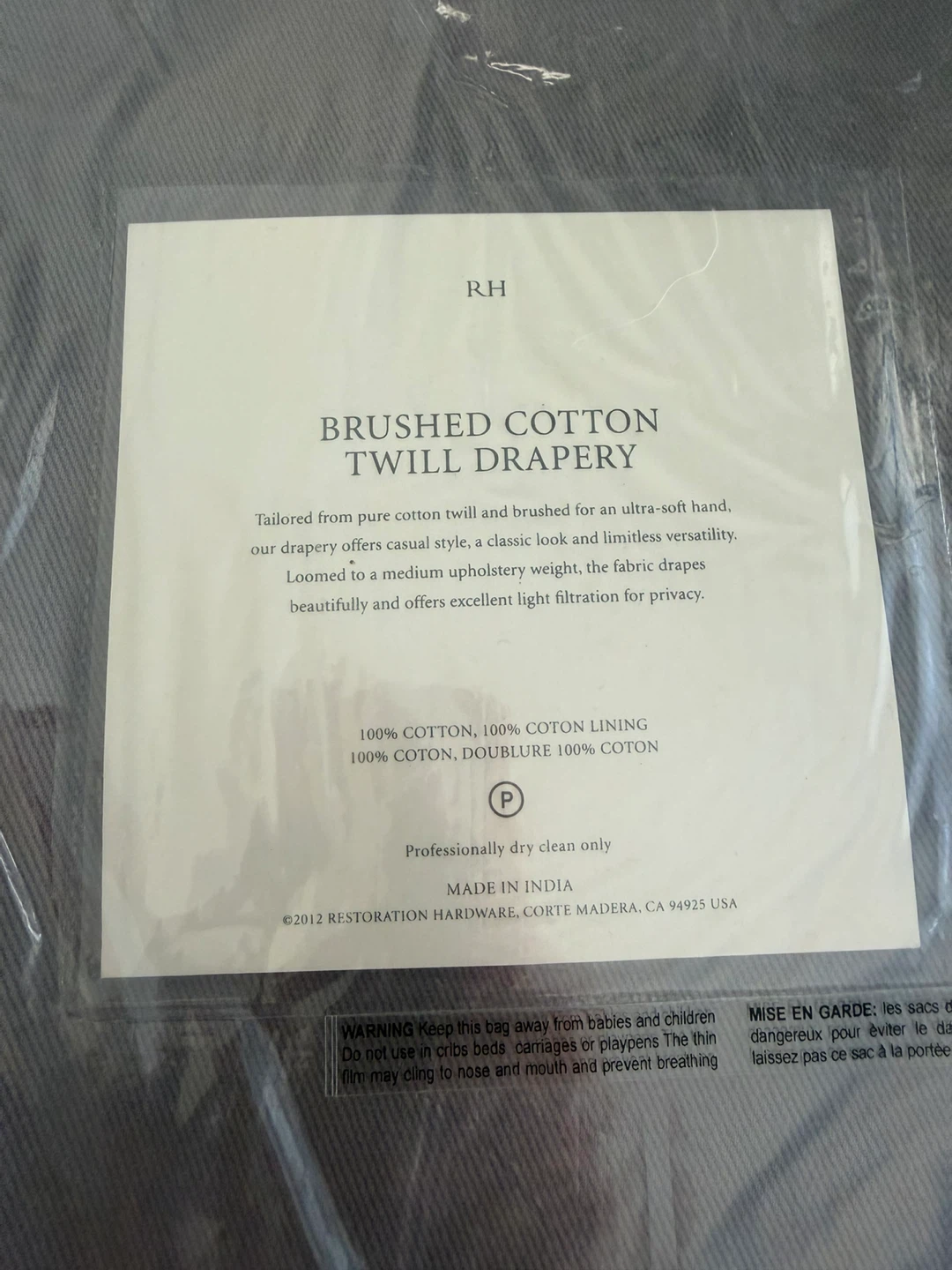 Restoration Hardware Brushed Cotton Twill Drapery - 100" x 84" - photo 2