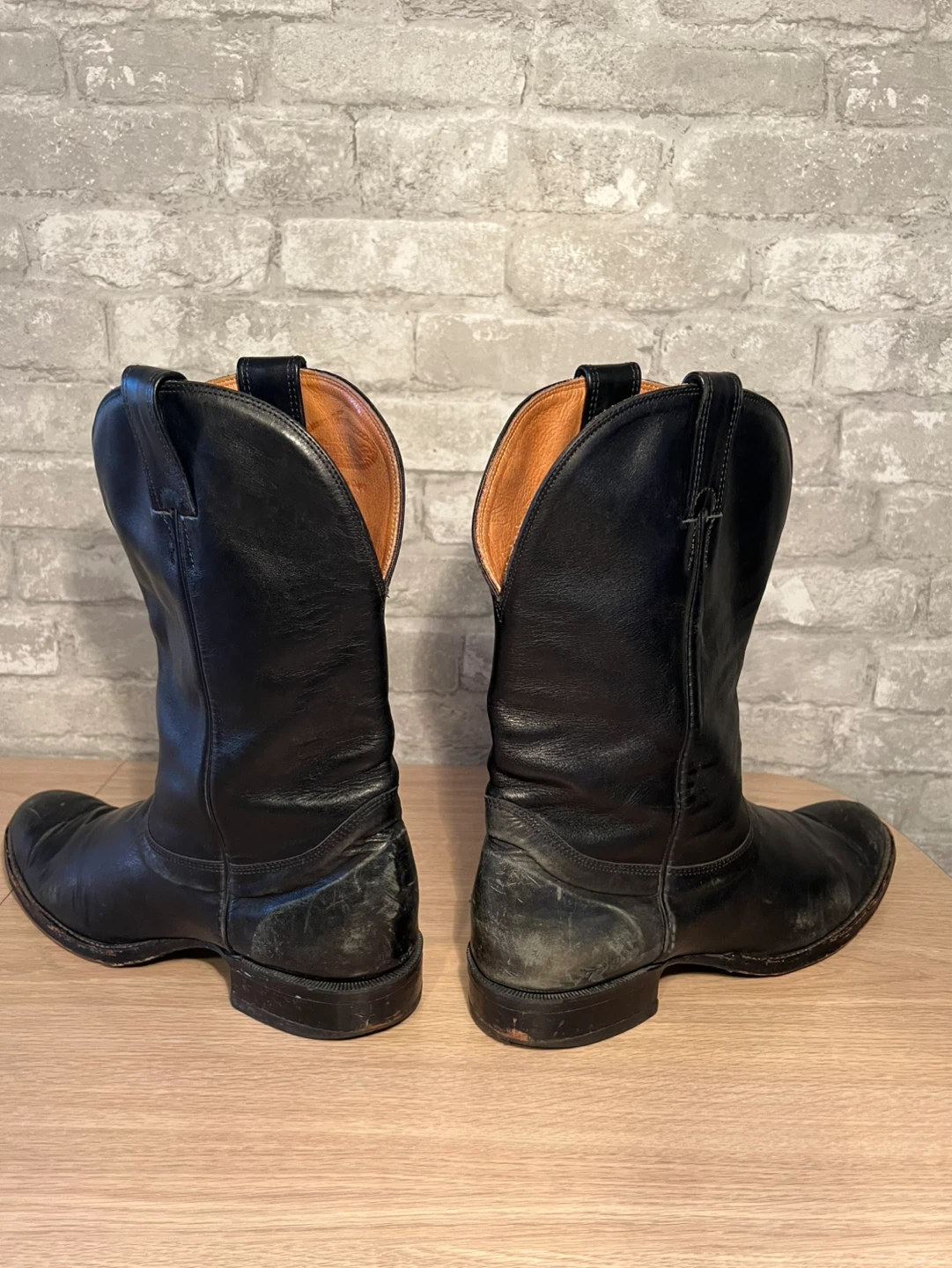 Black Leather Cowboy Boots (Alberta Boot Co) Size 12B - photo 5