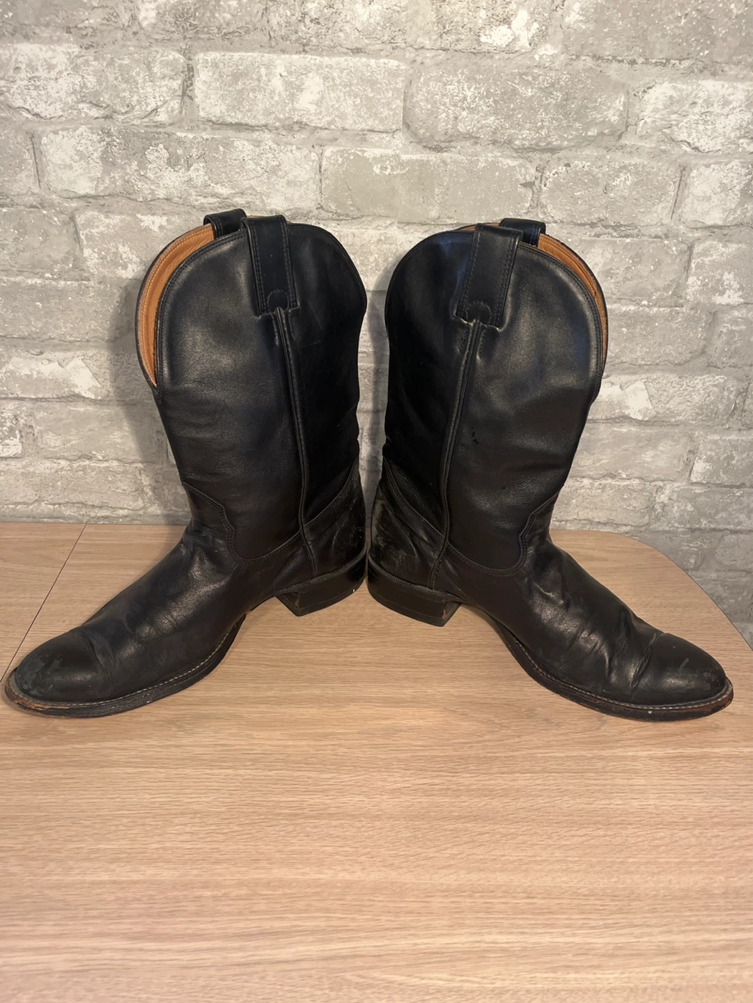 Black Leather Cowboy Boots (Alberta Boot Co) Size 12B - photo 2